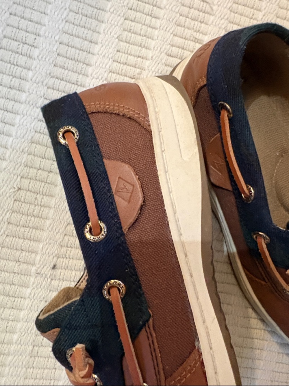 Sperry Brown Leather & Navy Canvas Classic Boat Shoes - Picture 4 of 4